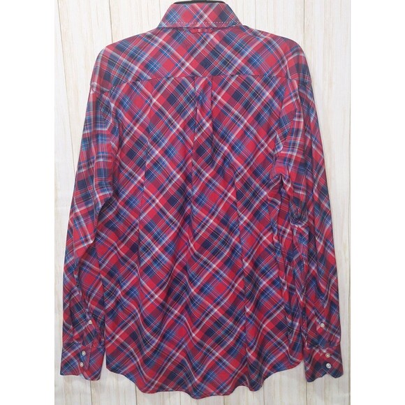 Tommy Hilfiger Men's Plaid Button Up Size Medium Blue Red Plaid Long Sleeve - Picture 2 of 12